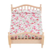 1:12 Casa de MuñEcas Dormitorio Cama Doble Floral Escena Muebles Casa de MuñEcas Accesorios