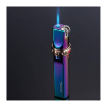 Jet Flame Butane Lighter Windproof Refillable Metal Torch Compact Pocket Size with Gift Box (Color B)