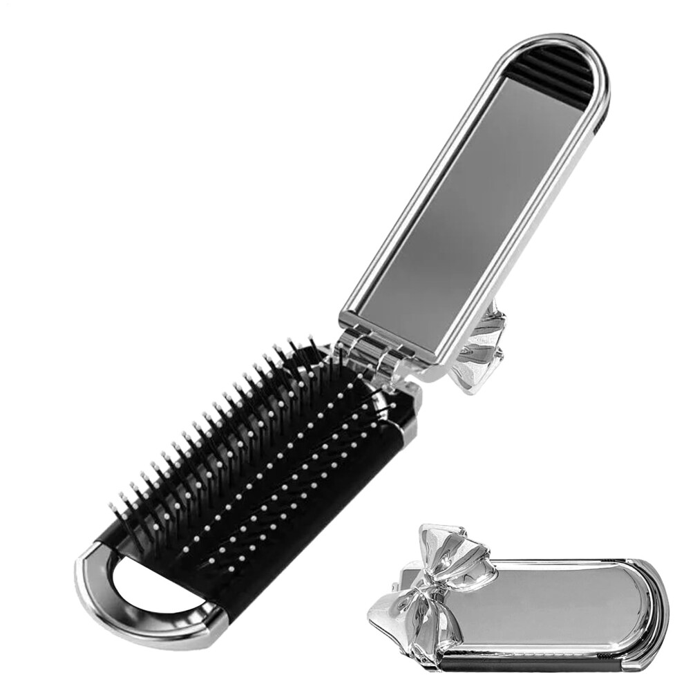 Light Foldable Travel Hair Brush With Mirror, Compact Detangling Brush For Women, Pocket Size For Purse