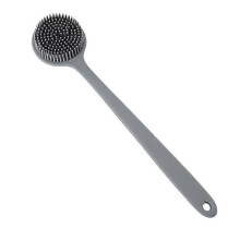 Silicone scrub brush for the back of the shower and body with long handle (grey)