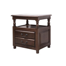 Solid Wood Walnut Nightstand with Drawers, Vintage Curved Design, Country Style Bedside Table for Bedroom