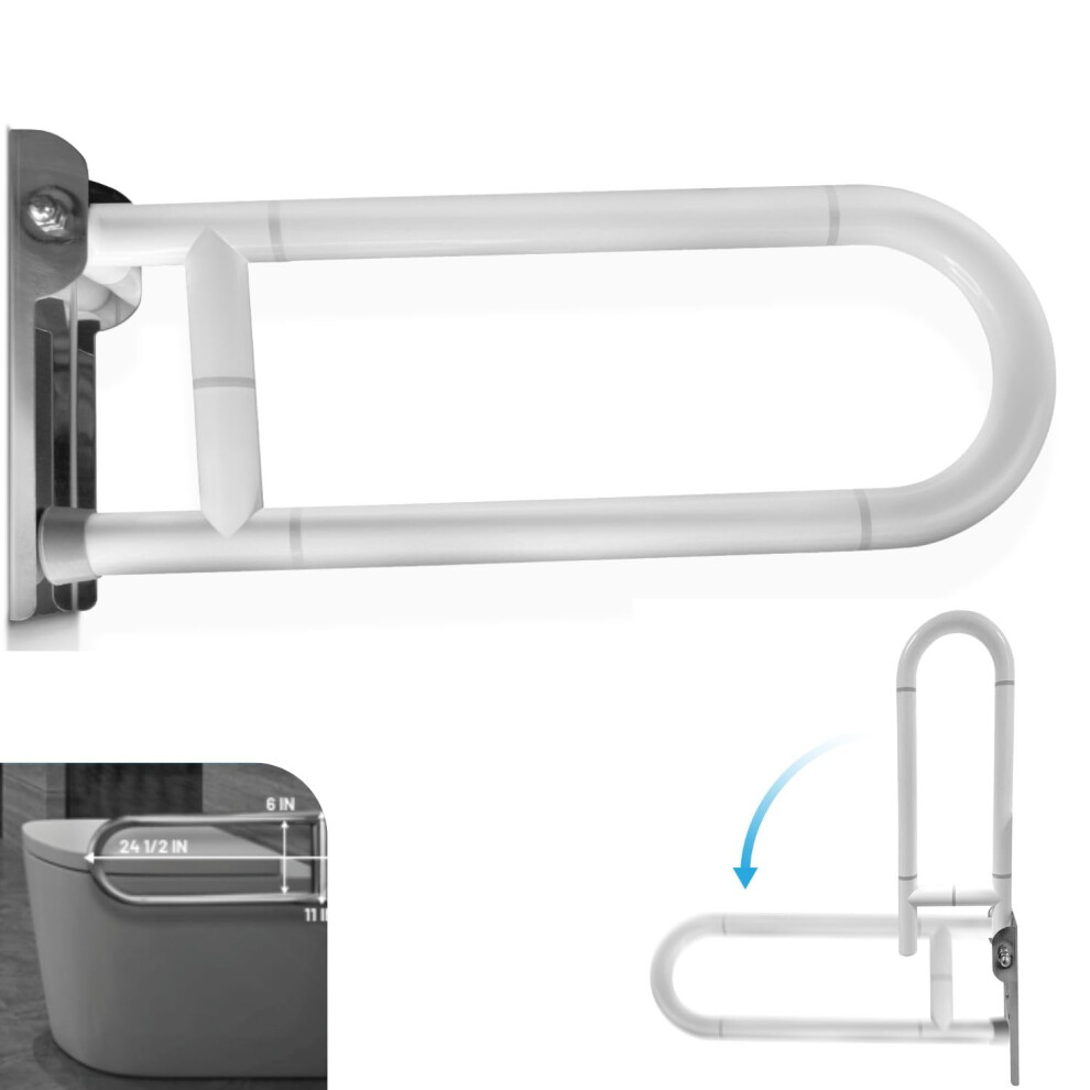 2X Toilet Safety Rails 24 Inch FlipUp Bathroom Grab Bars for Elderly and Disabled with Rustproof Stable Support