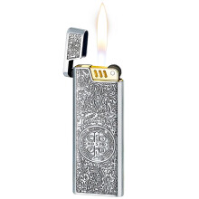 Vintage Trench Lighter Silver Refillable Butane Metal Soft Flame with Adjustable Flame Control and Spare Flints
