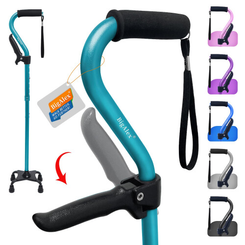 Adjustable Quad Cane for Elderly with 4Pronged Stable Base, Dual Handle Support and Ergonomic Foam Grip