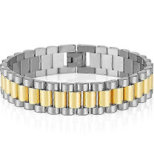 (20CM, silver,gold) w 15MM Wide 8/9 Inches Long Watch Chain Style Wristband Man Bracelet For Men Gold Color Stainless Steel Boys Jewellery Accessories