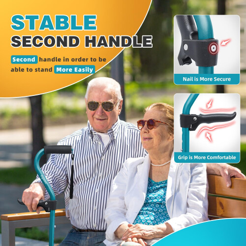 Adjustable Quad Cane for Elderly with 4Pronged Stable Base, Dual Handle Support and Ergonomic Foam Grip 2