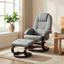 HOMCOM Recliner Chair with Footstool, Swivel Recliner Armchair, Grey