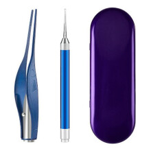 (2pcs-case-blue) Led Light Ear Pick Ear Wax Removal Ear Cleaner Set Earpick Nose Clean Tweezers Picks Wax Remover Baby Adults Ear Care Set