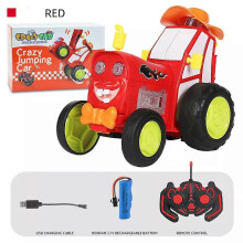 (red) 4 COLOR Jump Remote Control Tractor Stunt Car, Crazy Jumping Car Toys, 360 Rotating