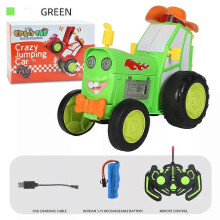 (green) 4 COLOR Jump Remote Control Tractor Stunt Car, Crazy Jumping Car Toys, 360 Rotating