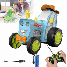 (blue) 4 COLOR Jump Remote Control Tractor Stunt Car, Crazy Jumping Car Toys, 360 Rotating
