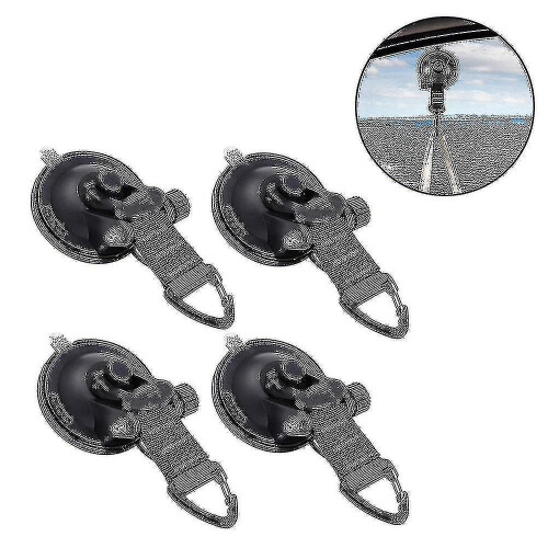 (Black) Heavy Duty Suction Cups 4 Pieces With Hooks Upgraded Car Camping