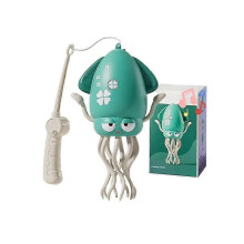 (Green With Fishing Rod) Electric Automatic Obstacle Avoidance Octopus, Interactive Auto-Dance Octopus Crawling Octopus Toy with LED Lights & Music