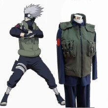 (xl, full set) Japanese Anime Cosplay Costumes Hatake Kakashi Green Vest Waistcoat Garment Men Women Halloween Party Jacket Top Pants Wig
