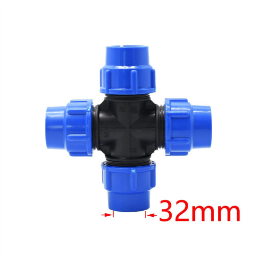 32mm 4 Way PE Pipe Cross Connector for Irrigation, Durable Plastic Water Splitter Fitting 1