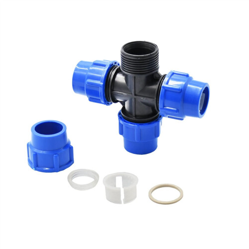 32mm 4 Way PE Pipe Cross Connector for Irrigation, Durable Plastic Water Splitter Fitting 2