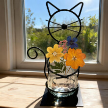 Cat Planter Vase Metal Cat Flower Vase Holder, Minimalist Rust‑Resistant Iron Frame with Glass, Standing Black Cat Decor for Home