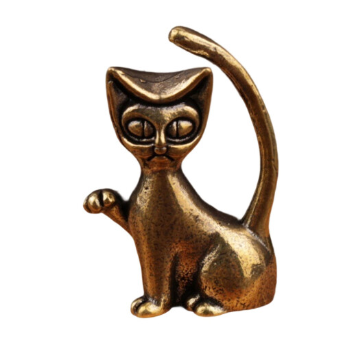 Antike Vintage-Messing-Katzen-Elefant-Skulptur,-2