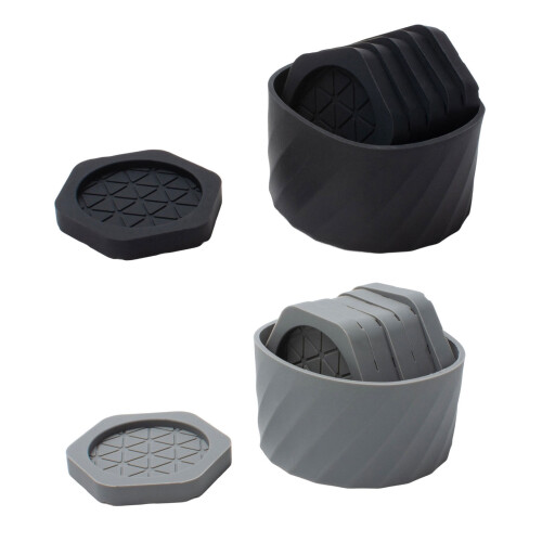 Hexagonal Silicones Coaster Set With Nonslip Base And-Gray 1