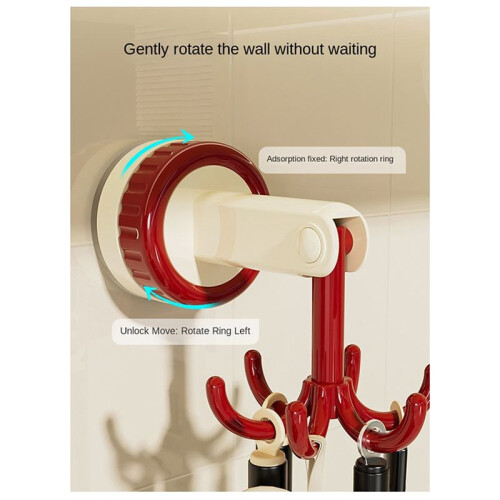 Six-Claw Hook Multi-Function Spatula Spoon Kitchenware Storage Rack Retro Suction Cup Seamless Wall Hanging Black 2