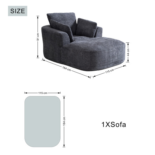 MIMO Grey Chenille Chaise Lounge with Cushion 1