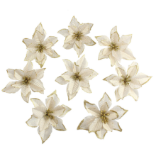 Glitter Poinsettia Ornaments Set Home Use for Christmas Tree Holiday Party Decoration 10Pcs