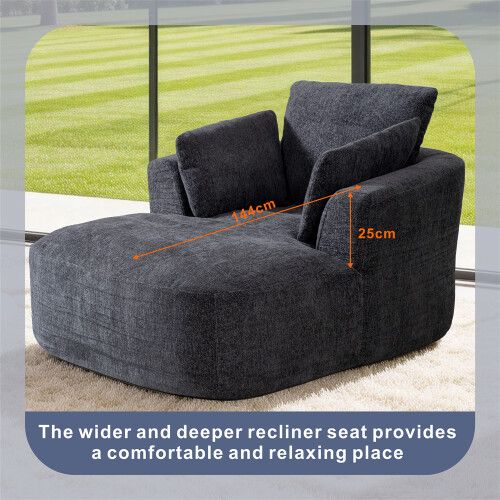 MIMO Grey Chenille Chaise Lounge with Cushion 2