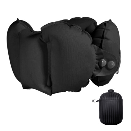 Comfortable Inflatable Neck Support Pillow Foldable TPU-Black