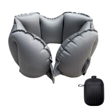 Oreiller de voyage gonflable pliable avec sac de rangement-gris
