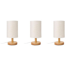 3X DC5V Round Bedside Table Lamp Nightstand Lamp with Fabric Shade and Solid Wood for Bedroom, Living Room Modern Office