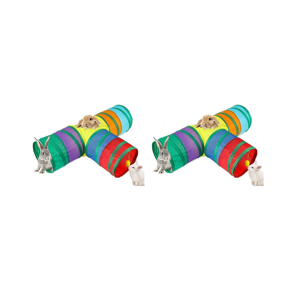 Brecantia 2X Bunny Tunnels & Tubes Collapsible 3 Way Bunny Hideout Small Animal Activity Tunnel Toys For Dwarf Rabbits Bunny Kitty