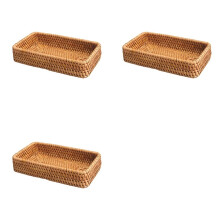 3X Hand-Woven Storage Basket Rattan Storage Tray Wicker Baskets Bread Fruit Food Breakfast Display Box Home Decoration-C