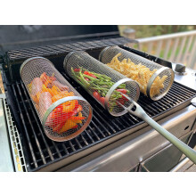 Stainless Steel Grill Basket Set 4pcs 12in NonStick BBQ Accessories with Removable Mesh Cover for Outdoor Grilling Fish Vegetables