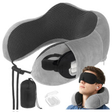 3D-minneskum reisepute med ørepropper, nakkestøtte