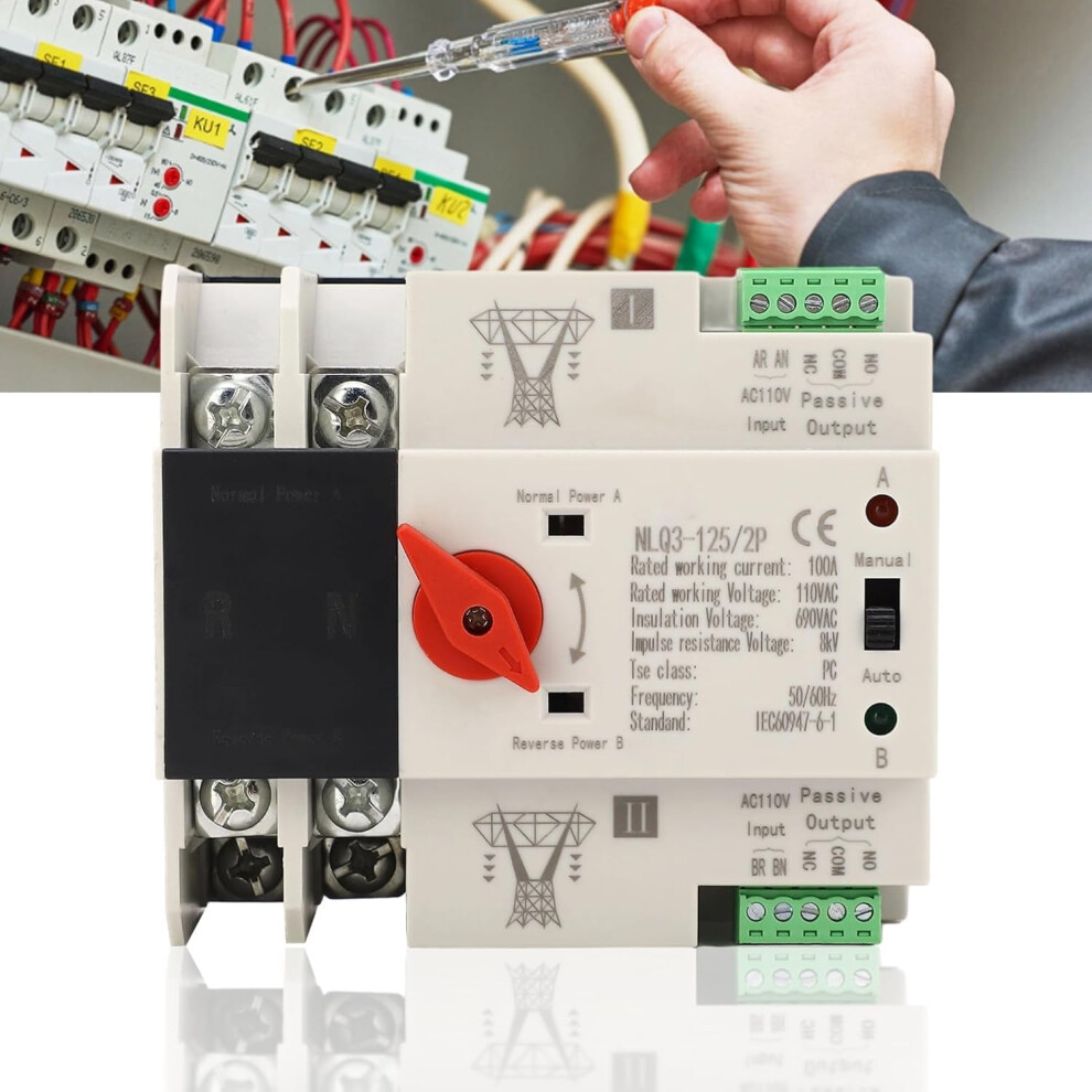 Automatic Transfer Switch 110V 100A 2 Pole Generator Changeover Switch Din Rail Mount For Pz30 9351714669641
