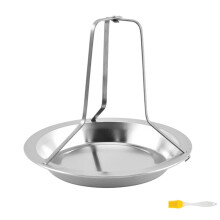 Stainless Steel Vertical Chicken Roaster Rack with Drip Pan for Oven and Grill, Includes Basting Brush