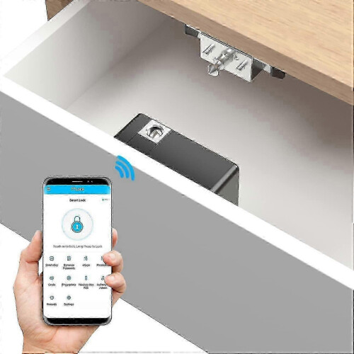 An electronic, hidden DIY cabinet lock with a slide latch, a smart NFC RFID lock.