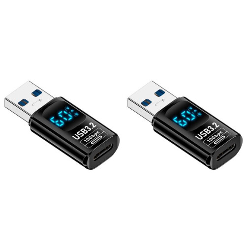 2PCS Digital LED Display USB 3.2 Adapter 10Gbps 36-60W Power Meter Tester  Chip Data Transmission USB C Extension B