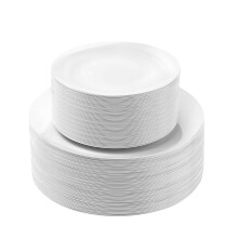 Disposable Plastic Plates 100PCS Elegant White Design for Wedding and Party, Dinner and Dessert Set