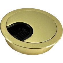 Satin Brass Metal Cable Grommet | 2 Piece "Lock in" Feature with "Brush" Opening for Management of Office & Computer Desk Wires | 60mm (2 3/8") Hole