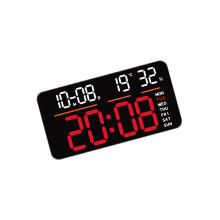 Grande horloge murale numérique,-Coque noire lumière rouge