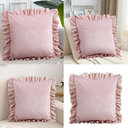 Practical Flocking Ruffle Edge Bed Cover Pilling Proof-Pink 2