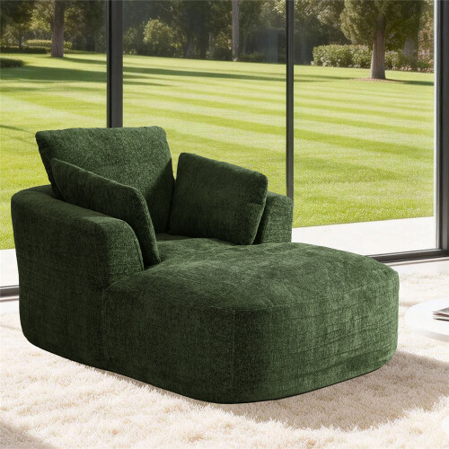 MIMO Green Chenille Chaise Lounge with Cushion