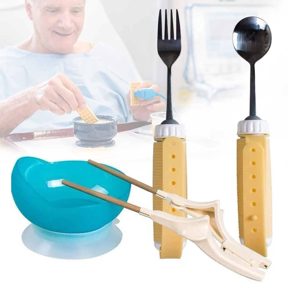 Yellow Adaptive Utensils For Elderly Â AntiâShake Spoon And Fork Set With AngleâAdjustable Design, NonâSlip Grip,