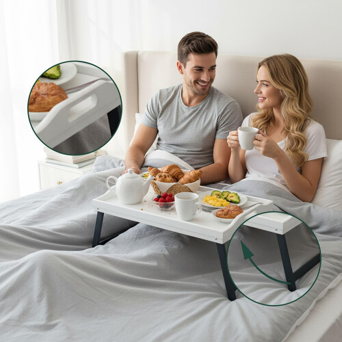 Bamboo Bed Tray with Foldable Legs and Side Handles 1