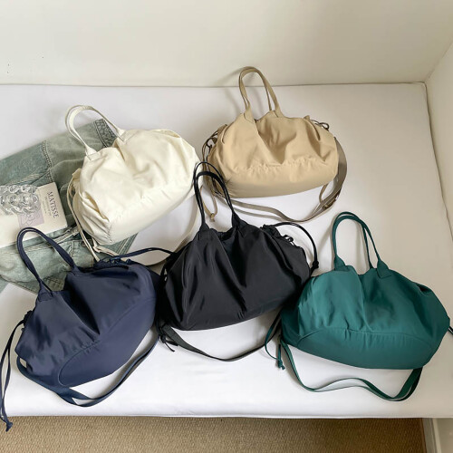Stylish Crinkled Nylon Handbag With-Blue (30cm 2