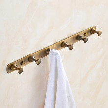 Brass Wall Hooks Retro European Design, Brushed Brass Coat Rack 5 Hooks for Bathroom and Kitchen
