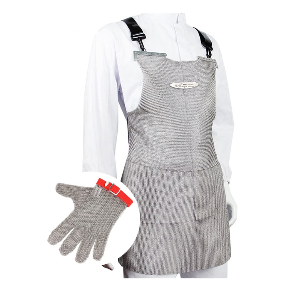 Cut Resistant Apron And Glove Set, Stainless Steel Chainmail Butcher Apron For Meat Processing Xs 55X70cm 9351714670630