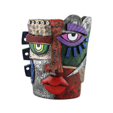 Abstract Face Flower Pot for Succulents, Small Retro Decorative Planter for Indoor and Outdoor Use