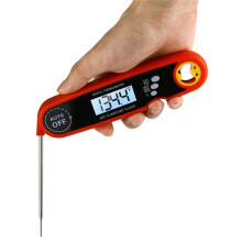 Foldable probe waterproof food thermometer, kitchen barbecue rapid temperature measurement digital display electronic thermometer (red)